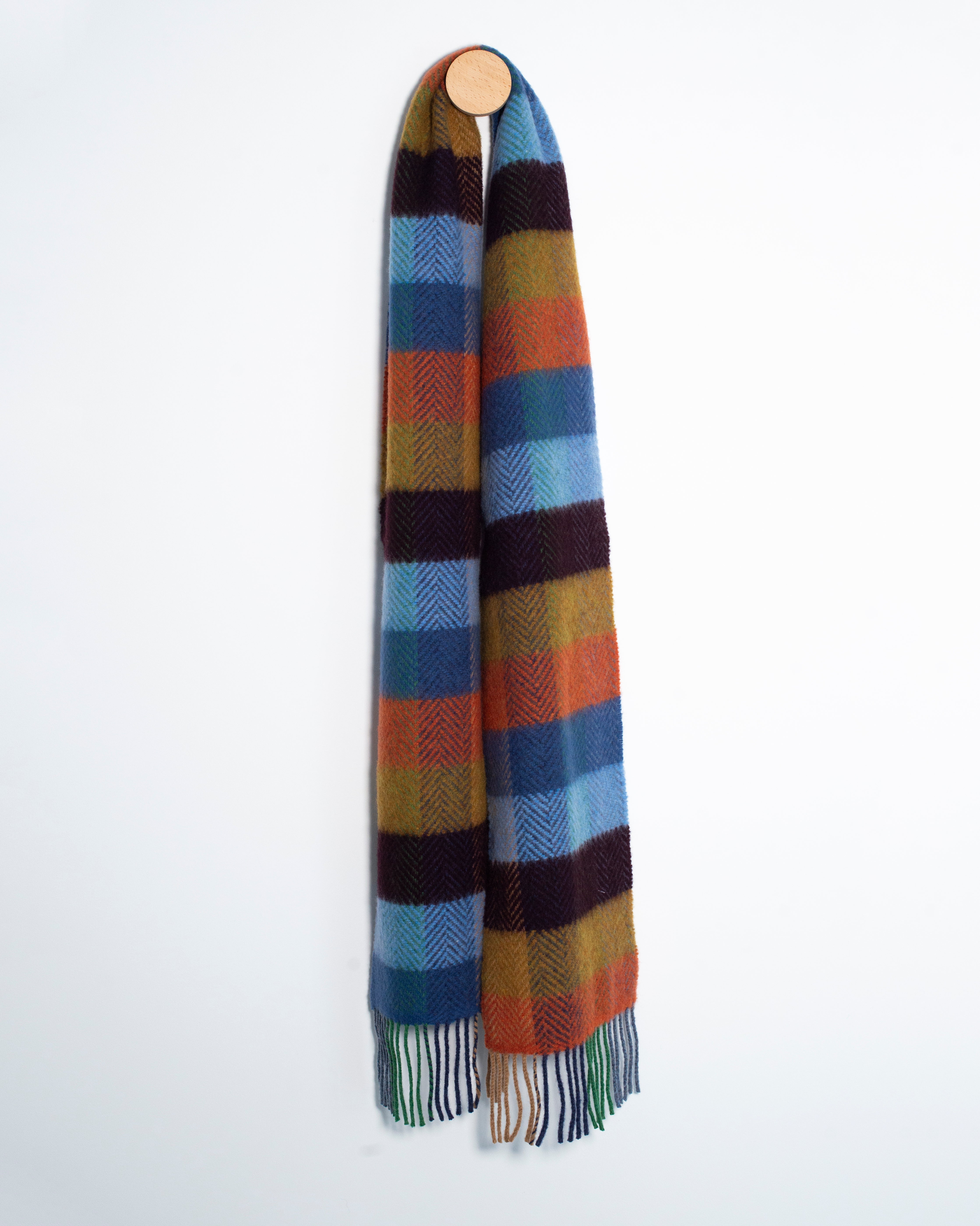 Szalik z kaszmiru i wełny merino w kratkę - ogień i skały