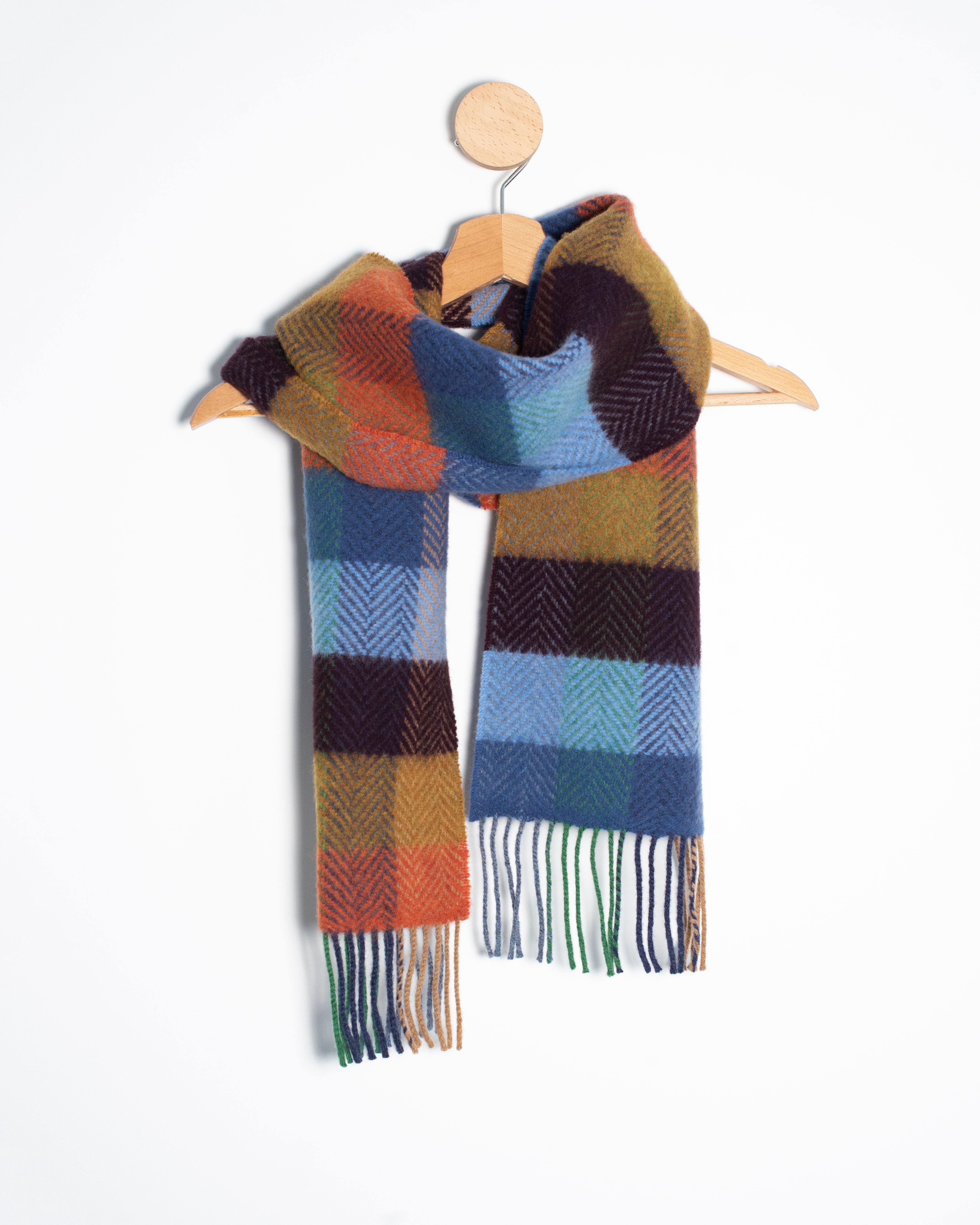 Szalik z kaszmiru i wełny merino w kratkę - ogień i skały