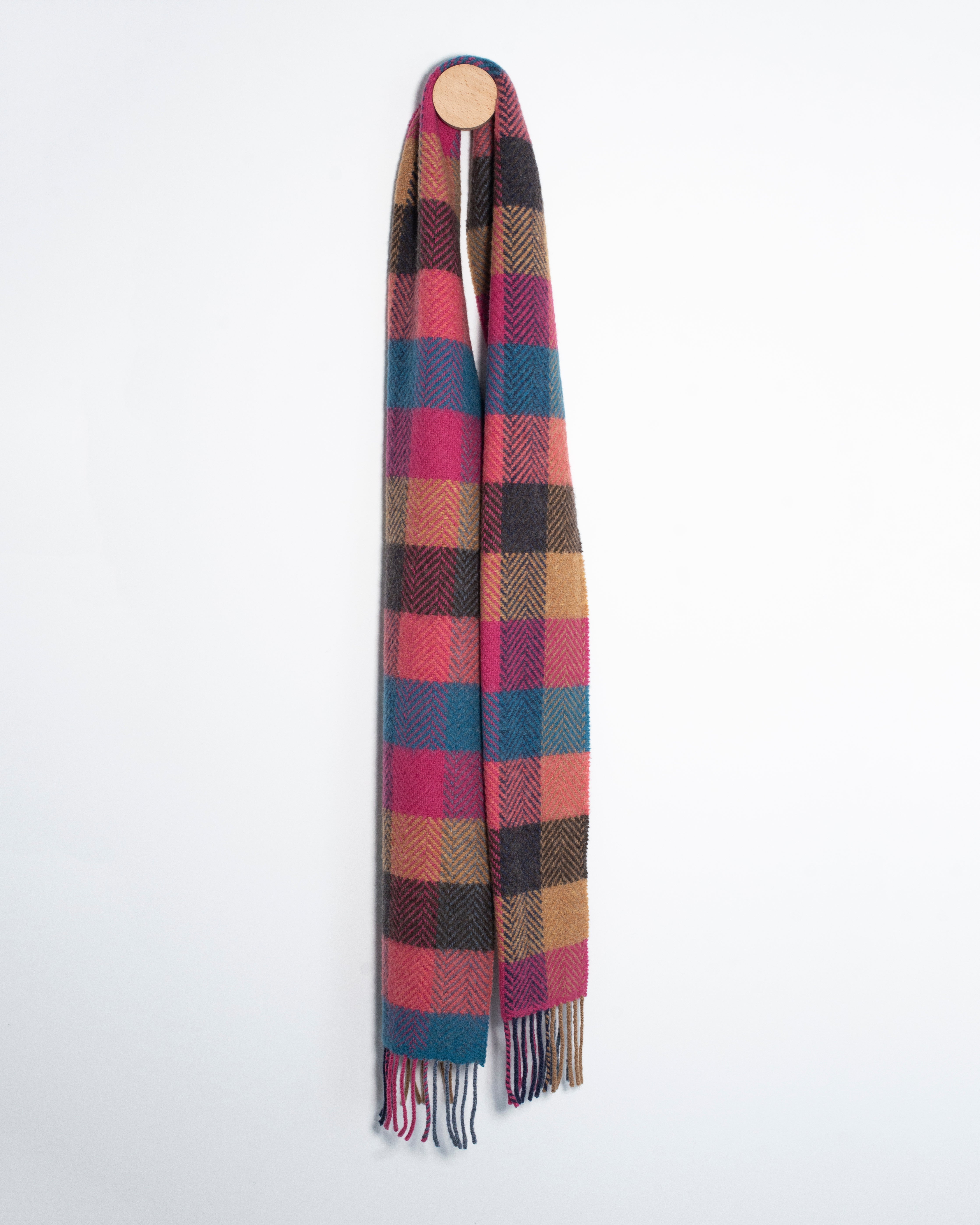 Kolorowy szalik z kaszmiru i wełny merino w kratkę