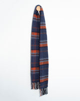 Granatowy szalik z kaszmiru i wełny merino w pomarańczową kratkę