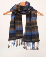 Krótki szalik z wełny jagnięcej Blue Orange Mix Check