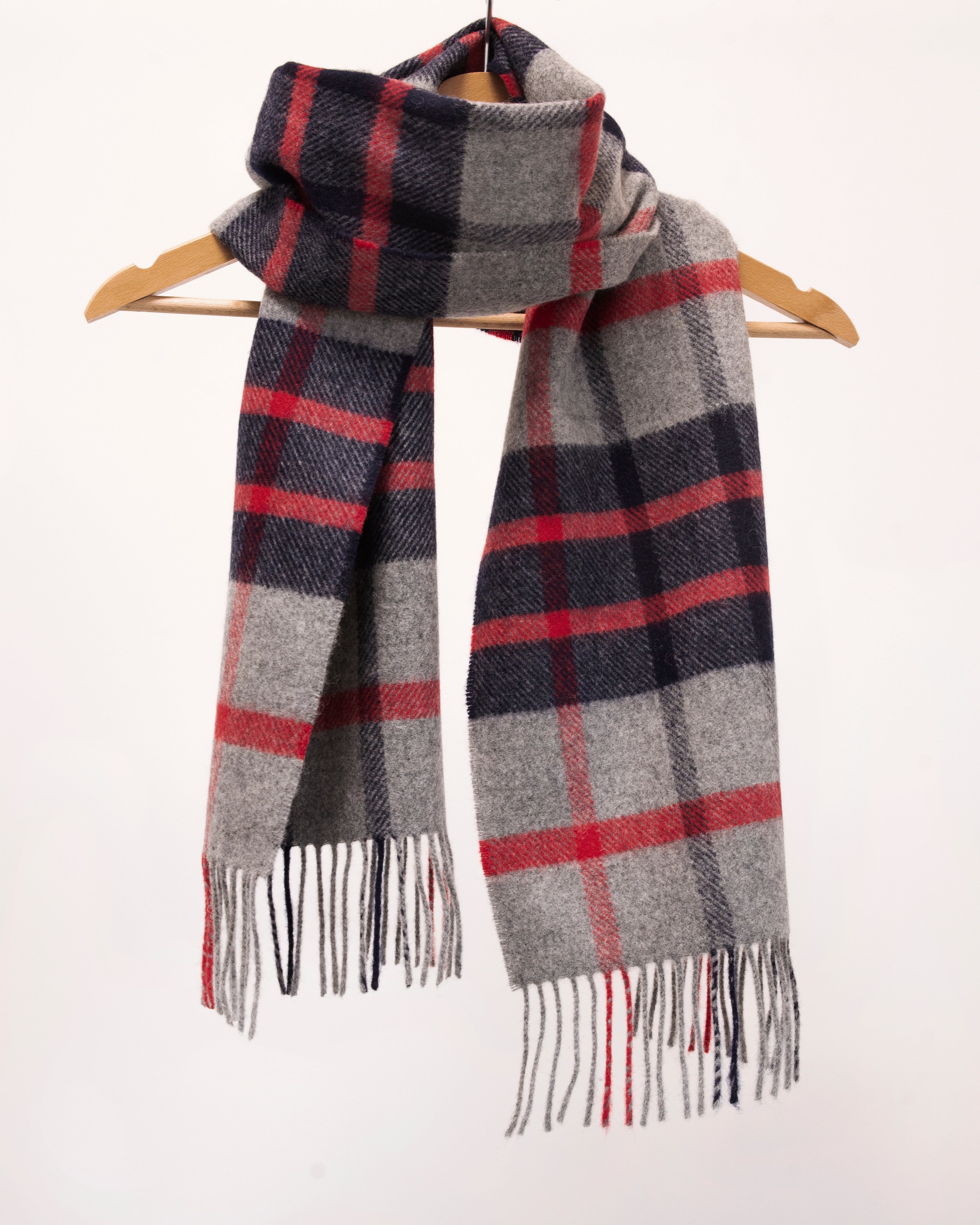 Krótki szalik z wełny jagnięcej Grey Navy Red