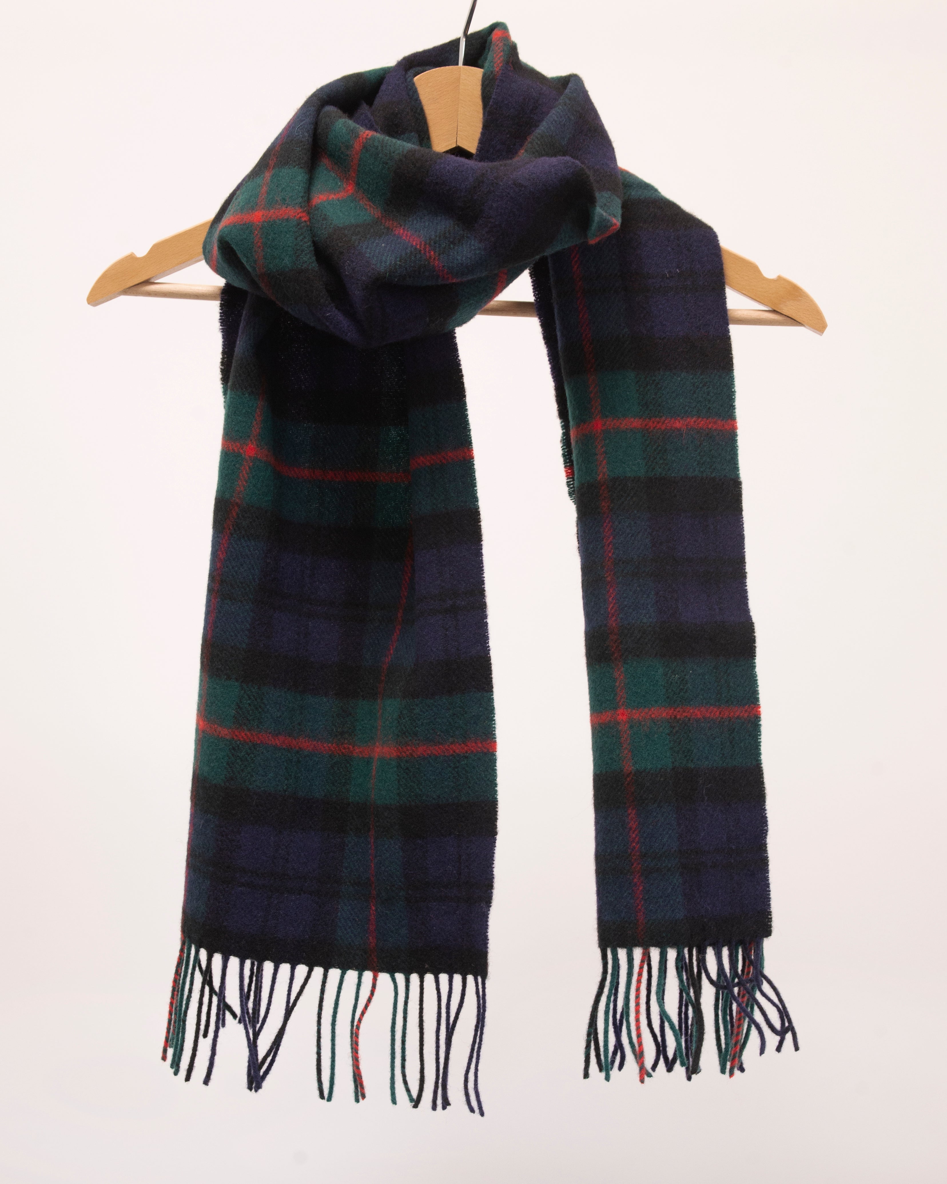 Malachitowo chabrowy szalik z wełny jagnięcej w kratkę