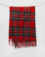 czerwony koc wełniany w szkocką kratę, royal stewart tartan