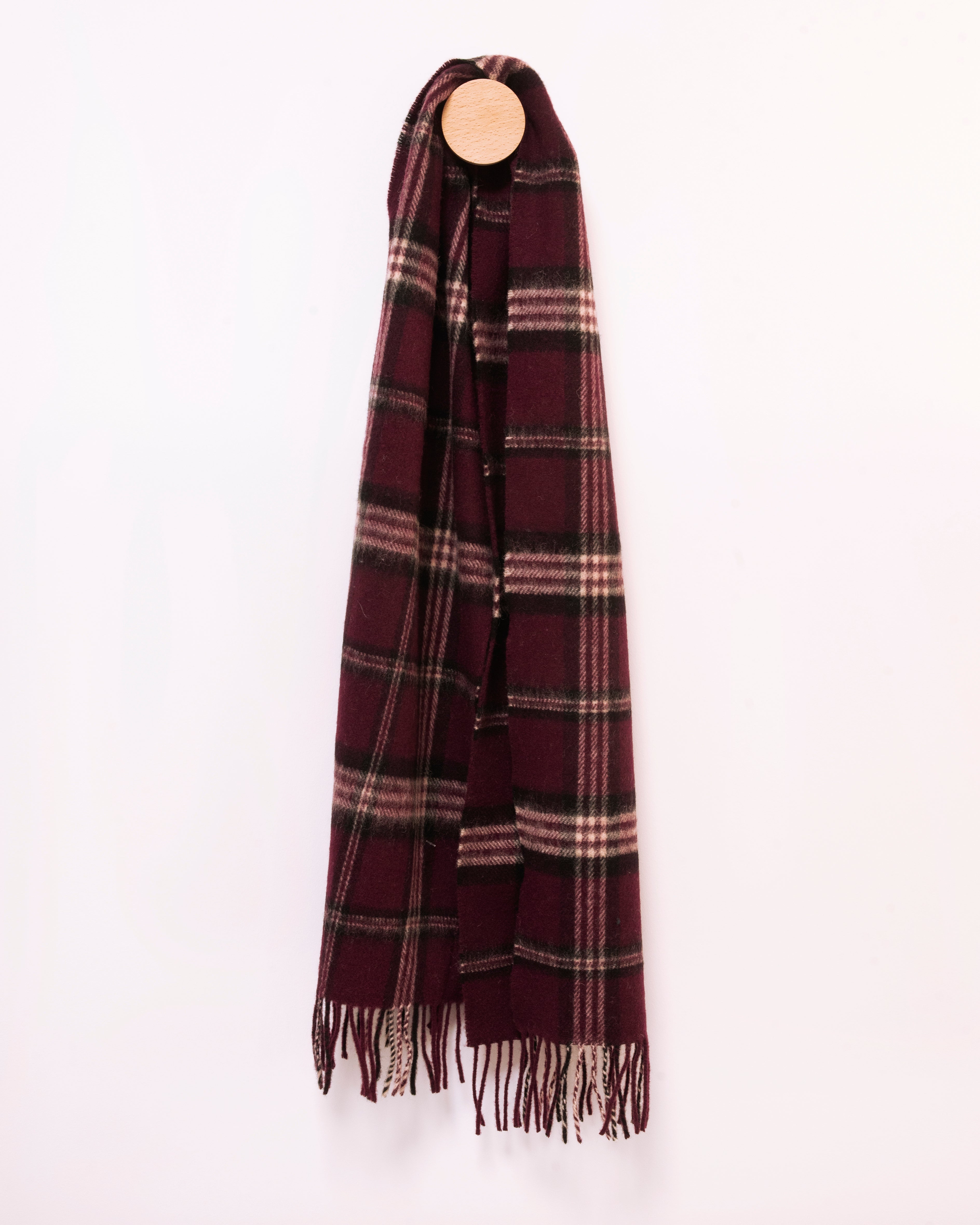 bordowy szalik z wełny jagnięcej Maroon Black Check