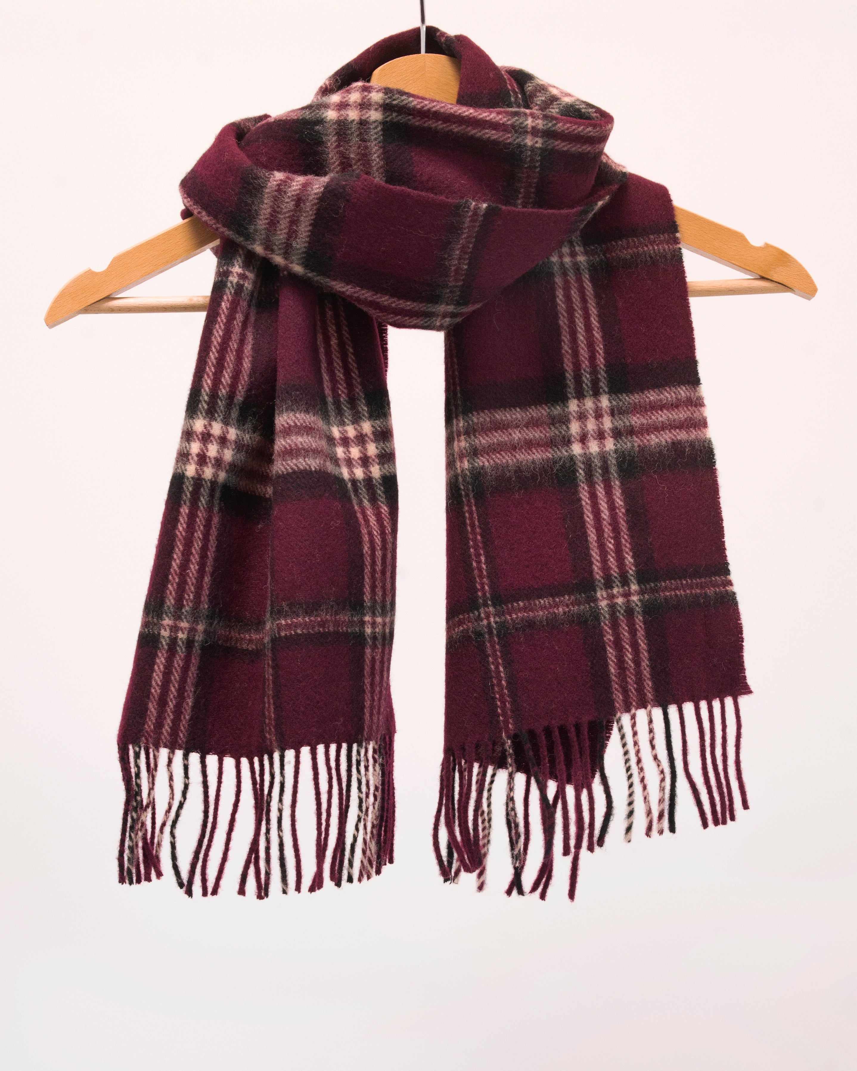 Krótki szalik z wełny jagnięcej Maroon Black Check