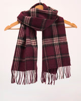 Krótki szalik z wełny jagnięcej Maroon Black Check