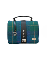 Torebka Fiona z Tweedu i eko skóry w niebiesko-zieloną kratkę