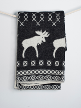 dwustronny czarno-biały koc wełniany w renifery