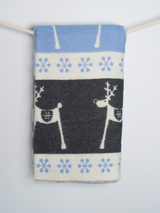 Niebiesko grafitowy koc wełniany w renifery