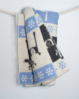 Niebiesko grafitowy koc wełniany w renifery