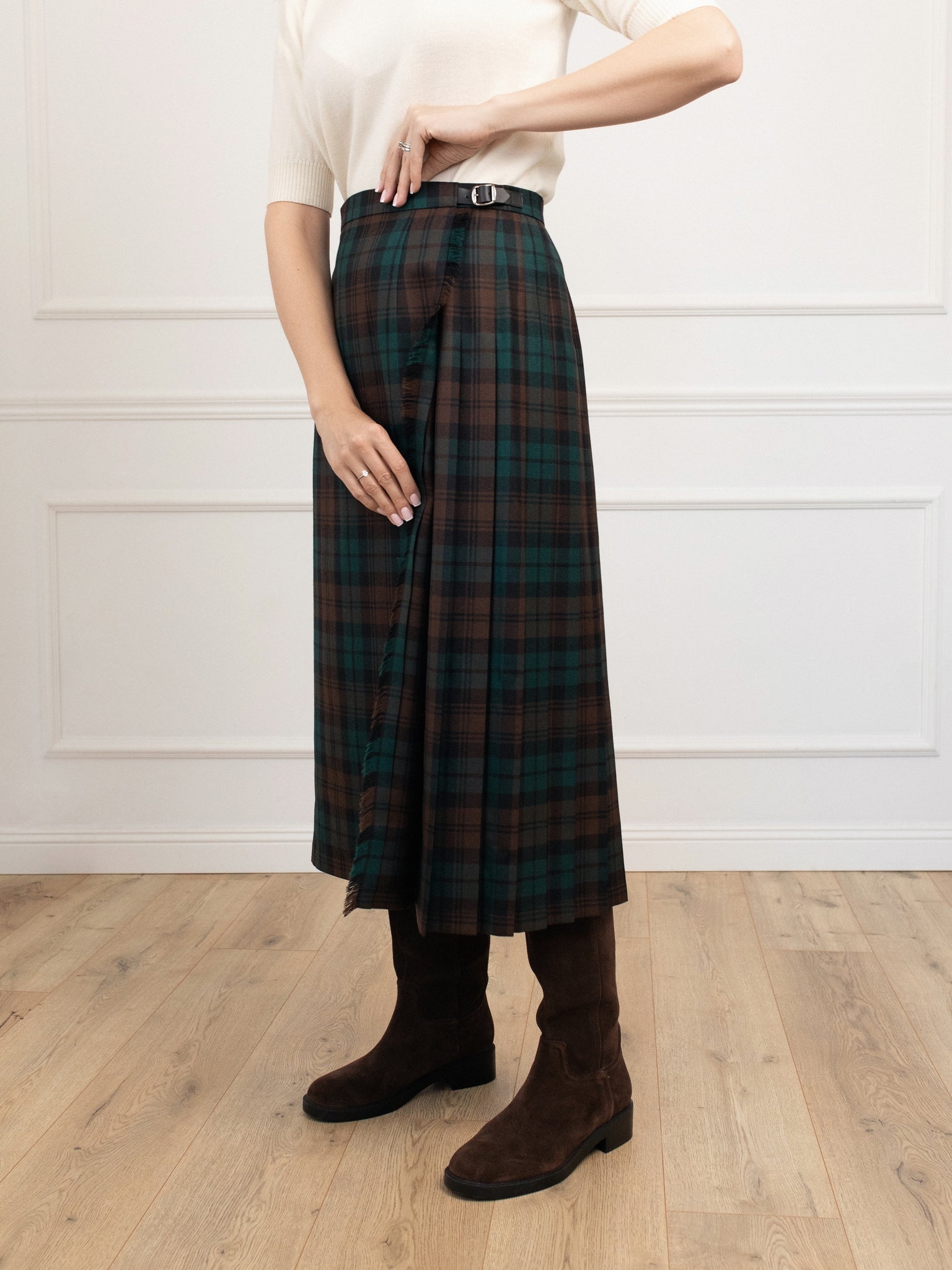 Długa wełniana spódnica typu kilt w kratę – tartan Brown Watch