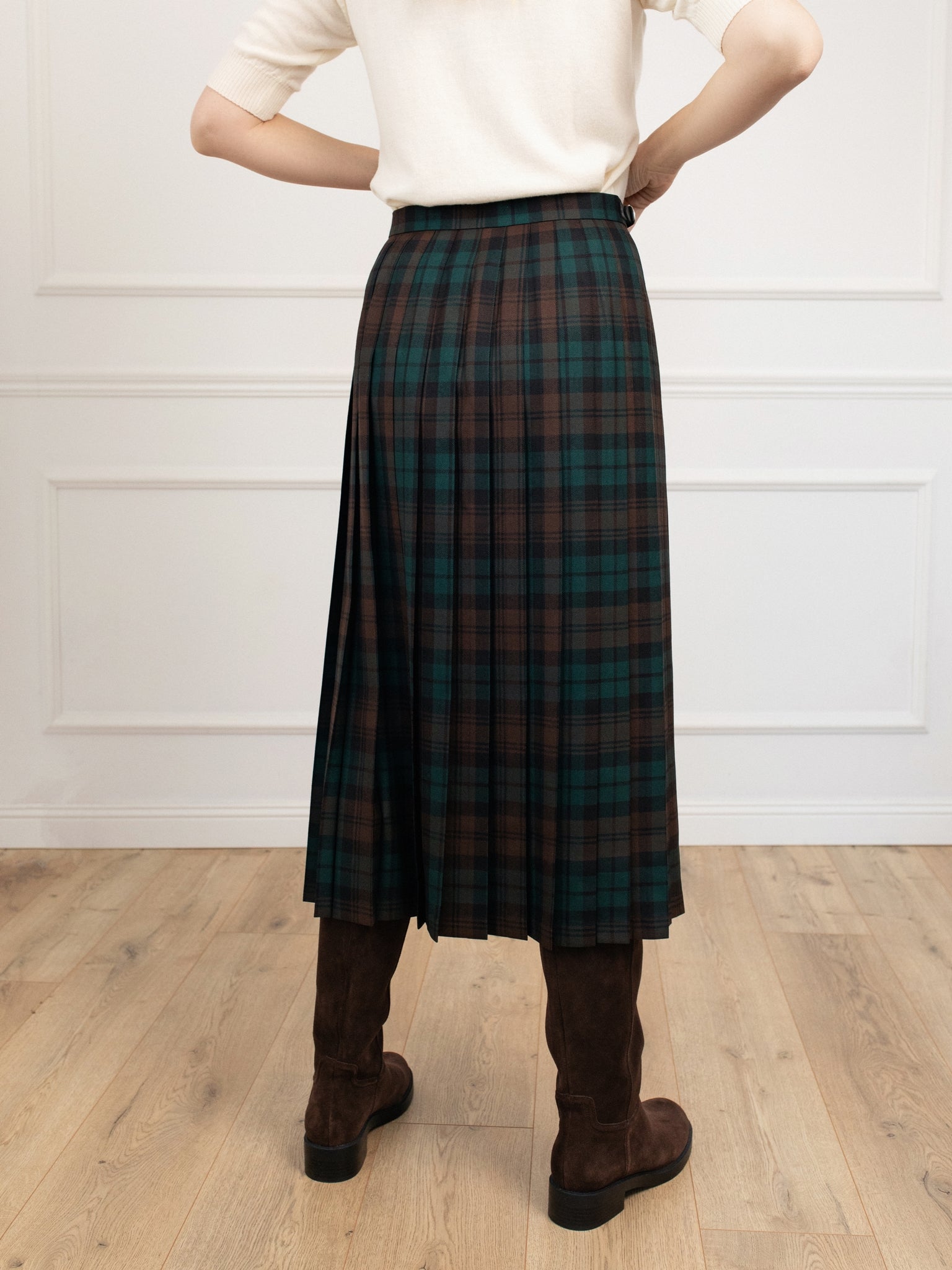 Długa wełniana spódnica typu kilt w kratę – tartan Brown Watch