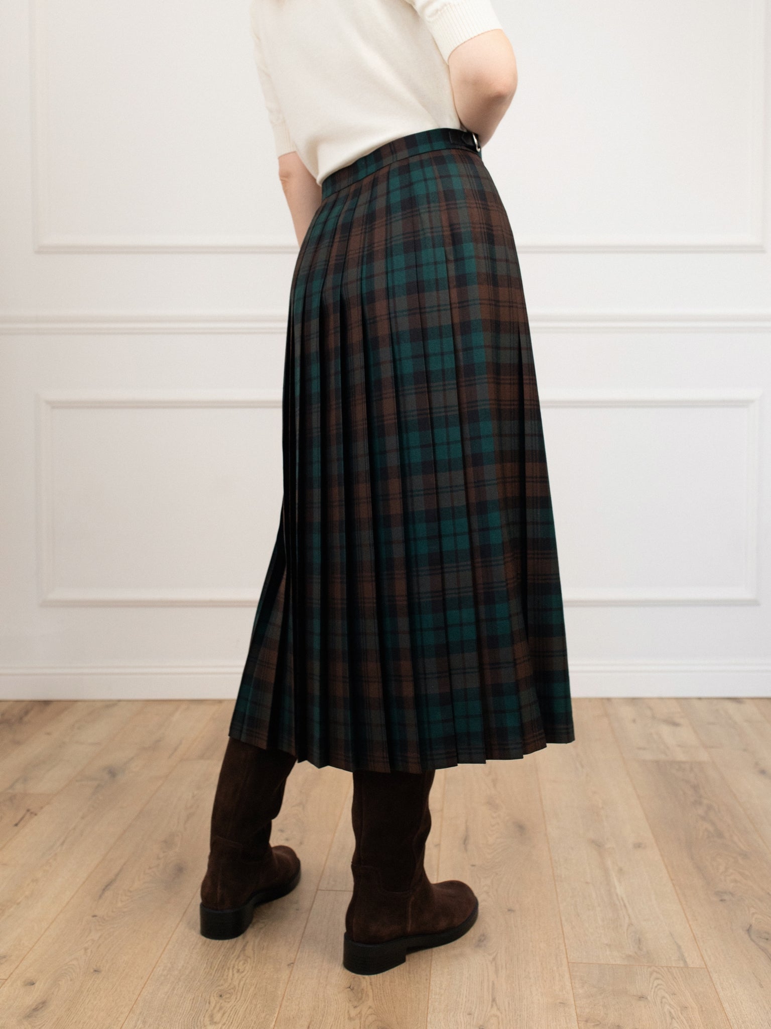 Długa wełniana spódnica typu kilt w kratę – tartan Brown Watch