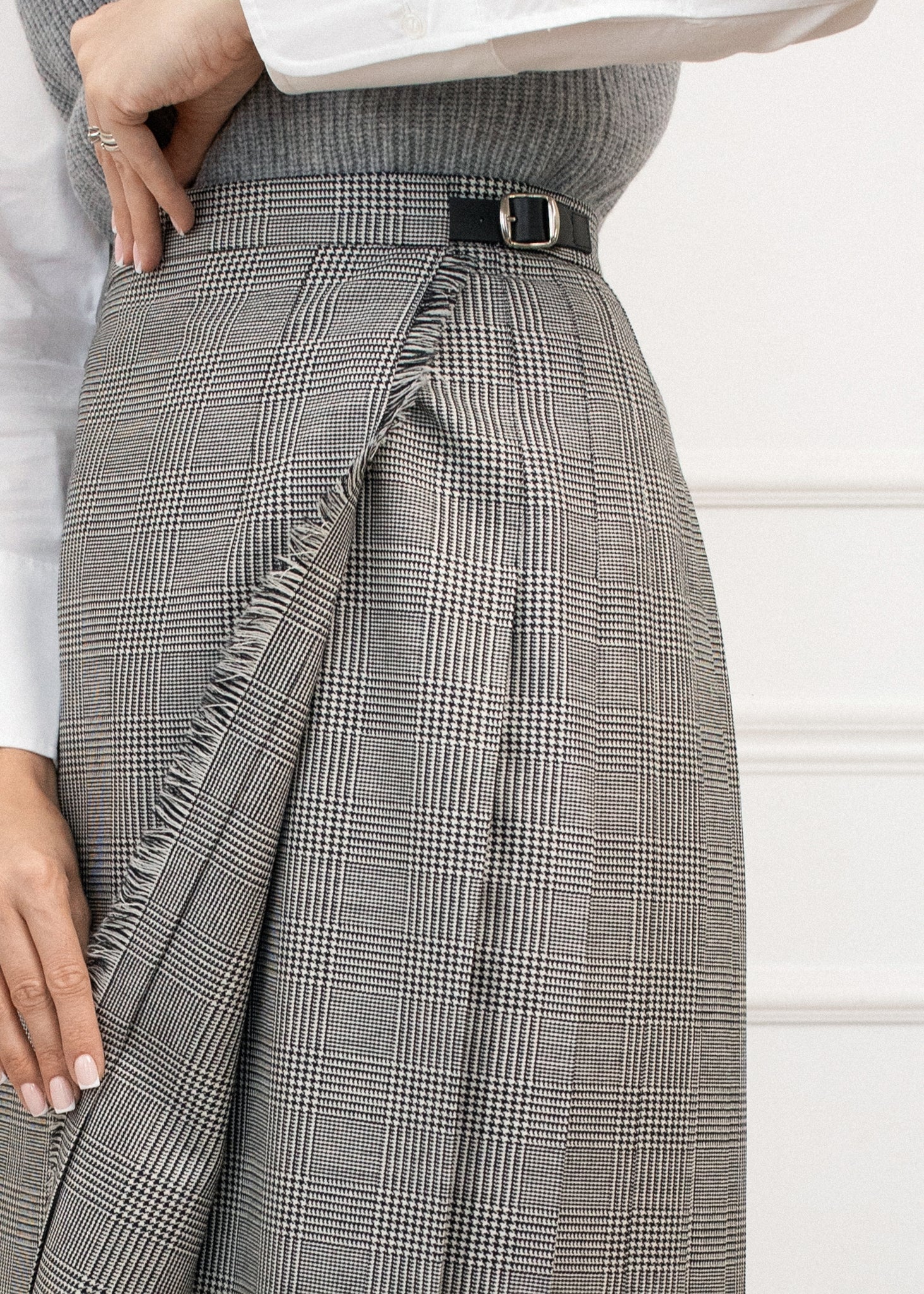Długa wełniana spódnica typu kilt w pepitkę – Prince of Wales