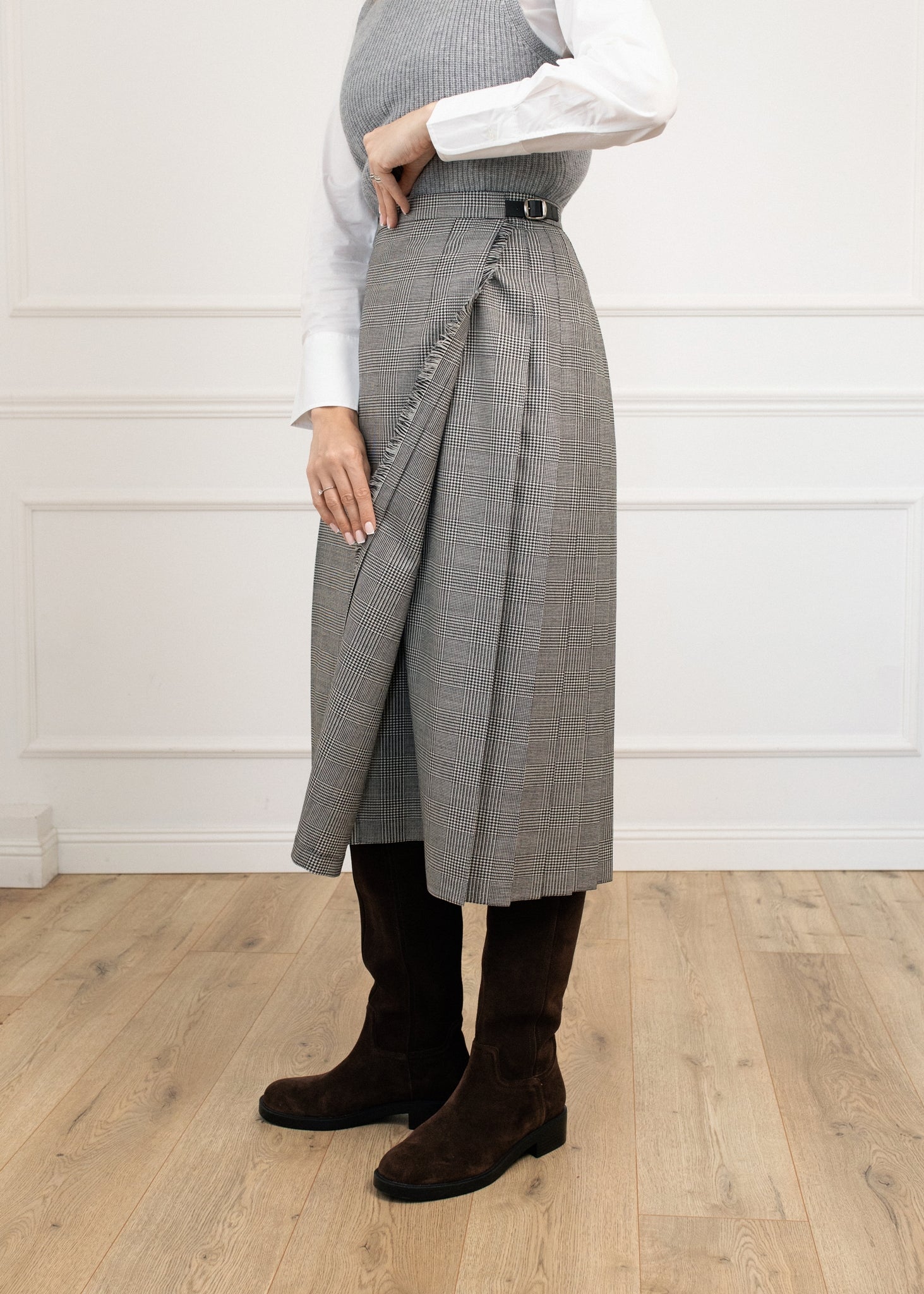 Długa wełniana spódnica typu kilt w pepitkę – Prince of Wales