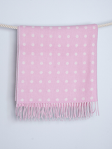Dwustronny różowy kocyk dziecięcy z wełny jagnięcej w groszki