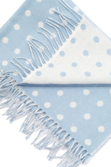 Dwustronny błękitny kocyk dziecięcy z wełny jagnięcej w groszki