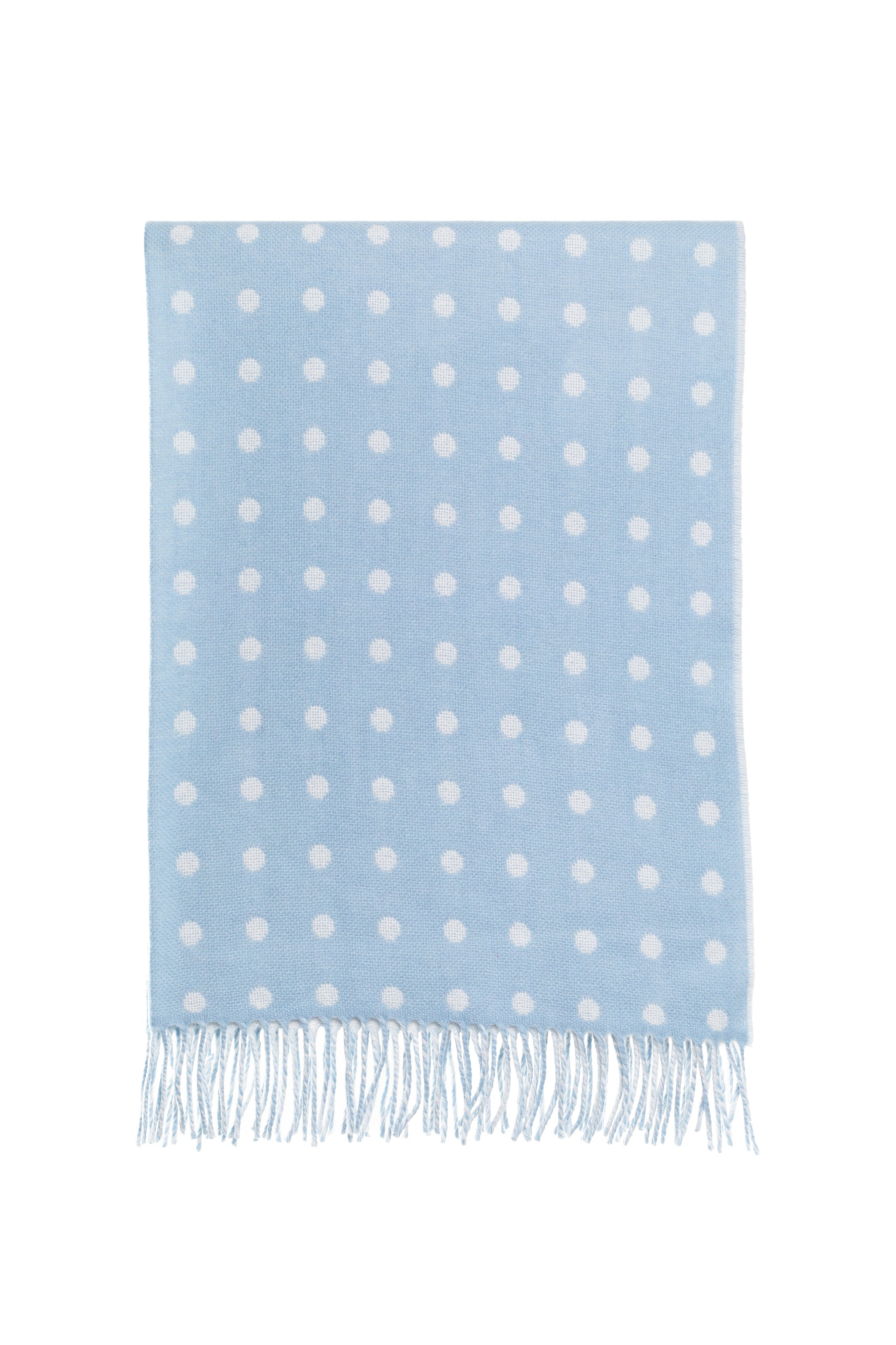 Dwustronny błękitny kocyk dziecięcy z wełny jagnięcej w groszki