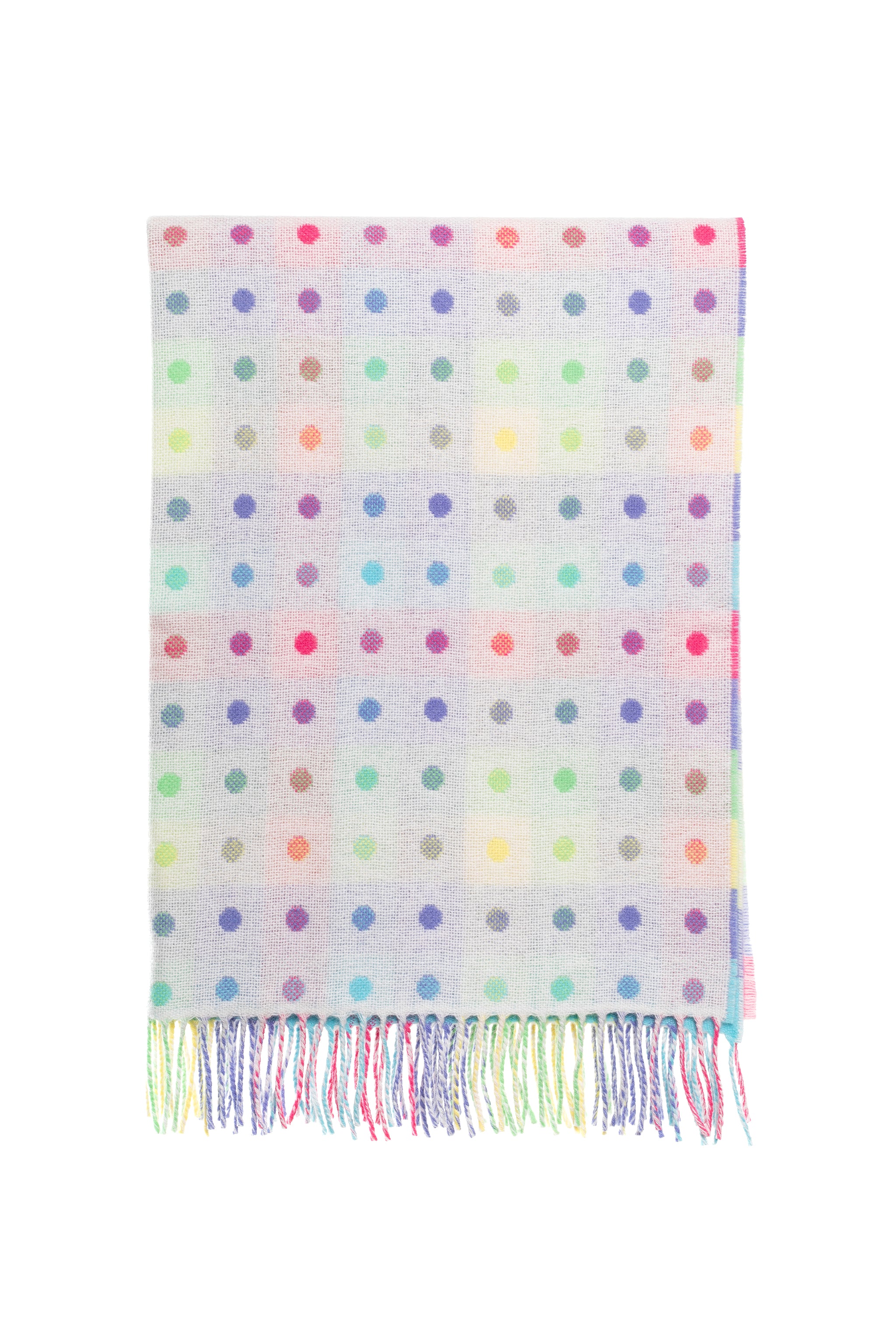Dwustronny wielokolorowy kocyk dziecięcy z wełny jagnięcej w groszki