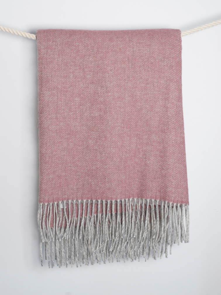 Dwustronny koc wełniany różowo-szary