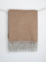 Dwustronny koc wełniany beżowo-szary