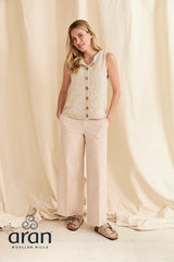 Beżowa kamizelka damska z bawełny i lnu – Aine