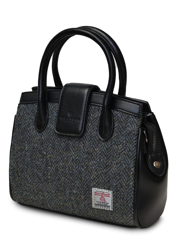 Czarna torebka tiree tote. z harris tweed i eko skóry