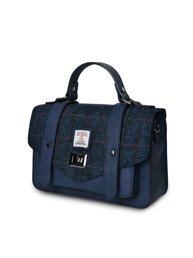 granatowa torebka harris tweed i skóry ekologicznej