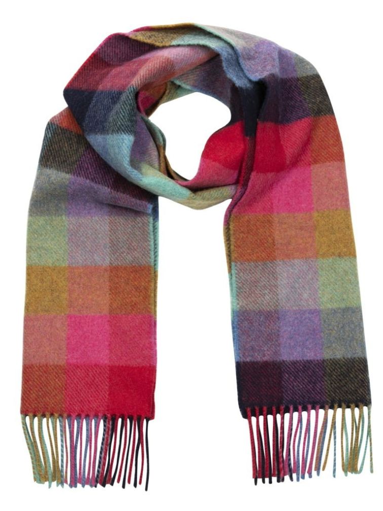 kolorowy szalik z wełny jagnięcej w symetryczną kratkę