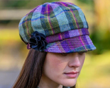 Damski kapelusz wełniany typu newsboy w kratkę purpurowo-zieloną