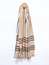 beżowy szeroki szal z wełny merino classic camel tartan