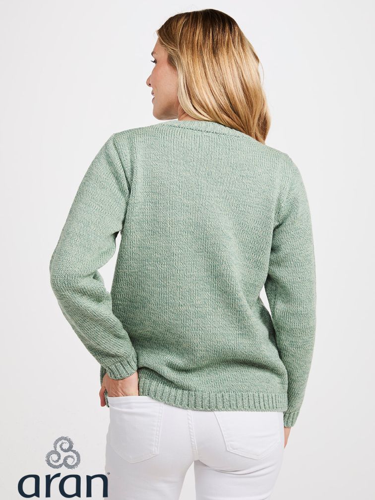 Sweter damski z wełny merino z okraglym dekoltem w kolorze miętowym, ściągacz u dołu i na rękawach