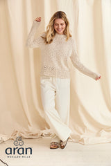 Beżowy sweterek damski z bawełny i lnu – Arawn