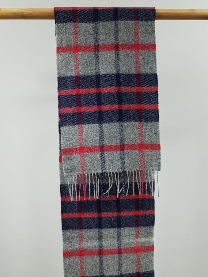 Krótki szalik z wełny jagnięcej Grey Navy Red