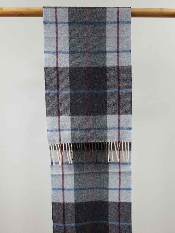 Krótki szalik z wełny jagnięcej Light Blue Charcoal Check