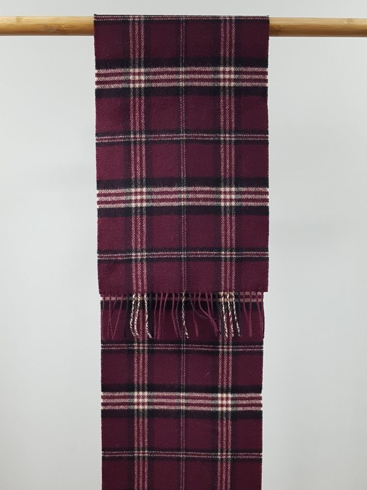 Krótki szalik z wełny jagnięcej Maroon Black Check