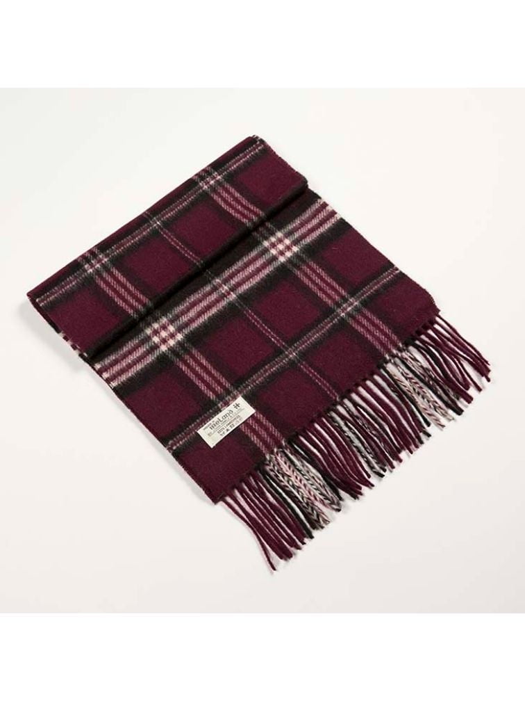 Krótki szalik z wełny jagnięcej Maroon Black Check
