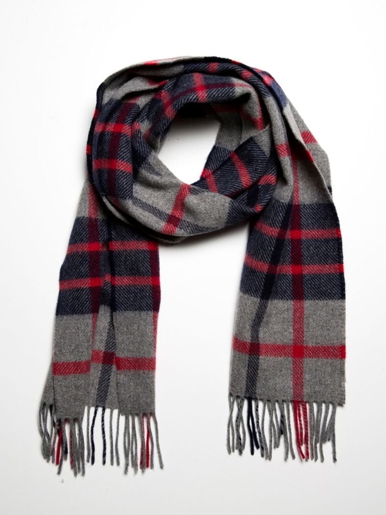 Krótki szalik z wełny jagnięcej Grey Navy Red