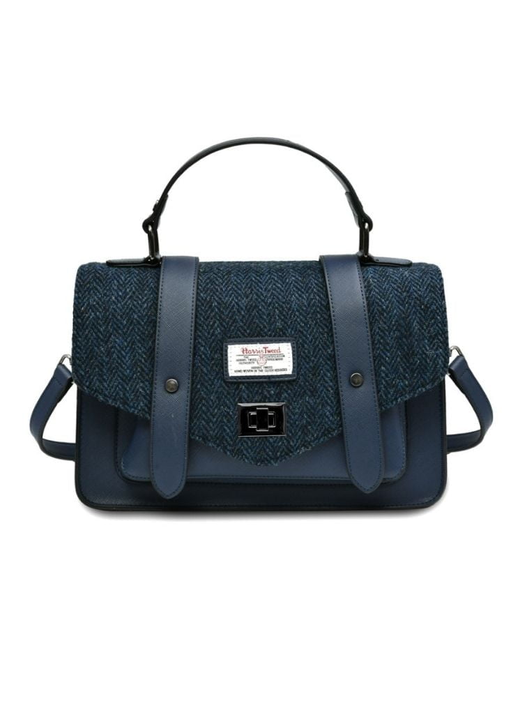 granatowa torebka z harris tweed
