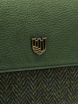 zielona torebka w jodełkę ze skóry naturalnej i wełny harris tweed Islander