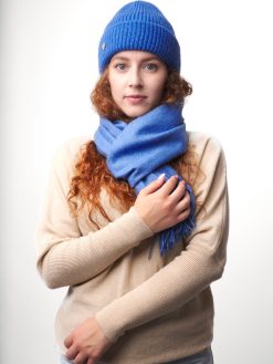 niebieska czapka zimowa merino i kaszmir