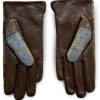 skórzane rękawiczki damskie błękitno orzechową szkocką kratę